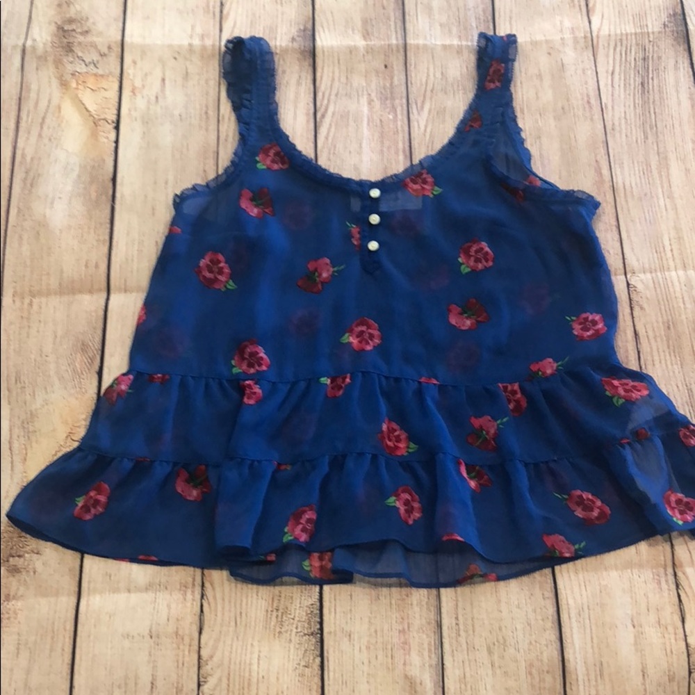 ABERCROMBIE BLUE AND PINK FLORAL TANK TOP